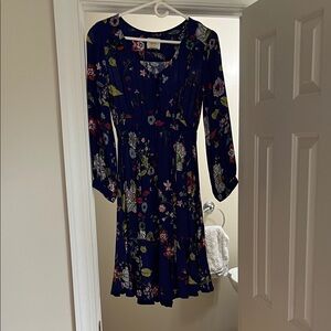 Anthropologie Navy Floral Long Sleeve Dress